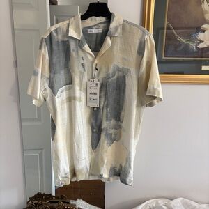 Zara Men's Cream and Gray Shirt